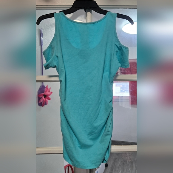 Boston Proper Cold Shoulder Cut Out Top Womens Extra Small Turquoise Blue Blouse - Picture 4 of 4